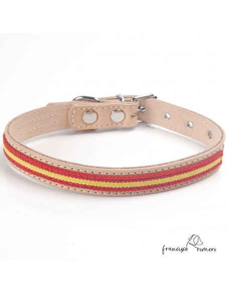 Collar piel vaquetilla bandera España hebilla rulo