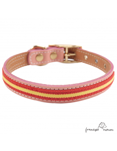 Collar Doble Piel con bandera España y herrajes latón