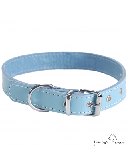 Collar Piel Vaquetilla Hebilla rulo Celeste
