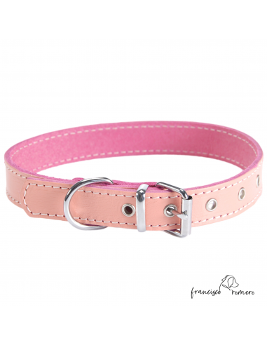 Collar Piel Vaquetilla Hebilla rulo Rosa