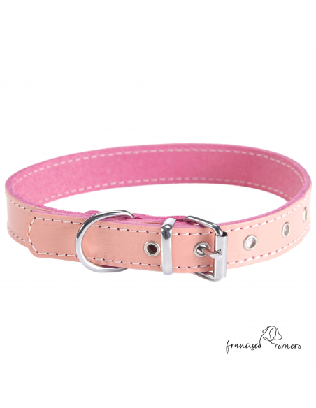 Collar Piel Vaquetilla Hebilla rulo Rosa