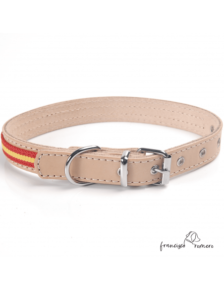 Collar piel vaquetilla bandera España hebilla rulo Natural