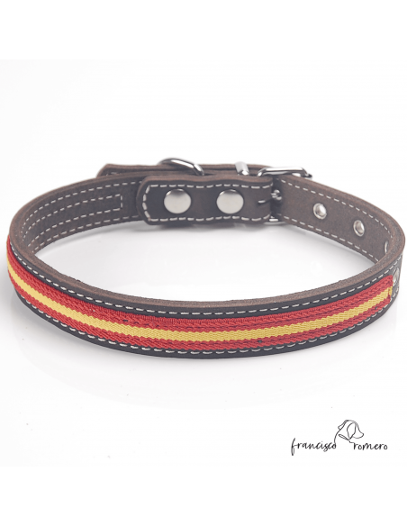 Collar piel vaquetilla bandera España hebilla rulo Marrón