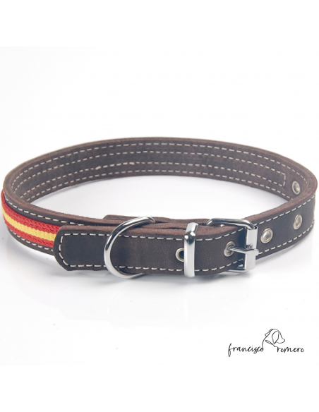 Collar piel vaquetilla bandera España hebilla rulo Marrón