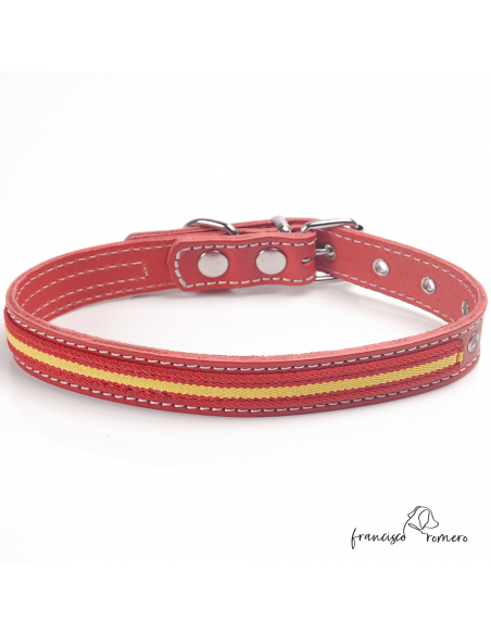 Collar piel vaquetilla bandera España hebilla rulo Rojo