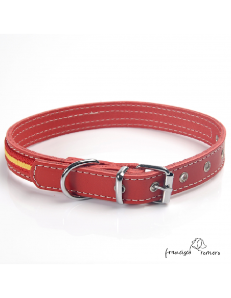 Collar piel vaquetilla bandera España hebilla rulo Rojo