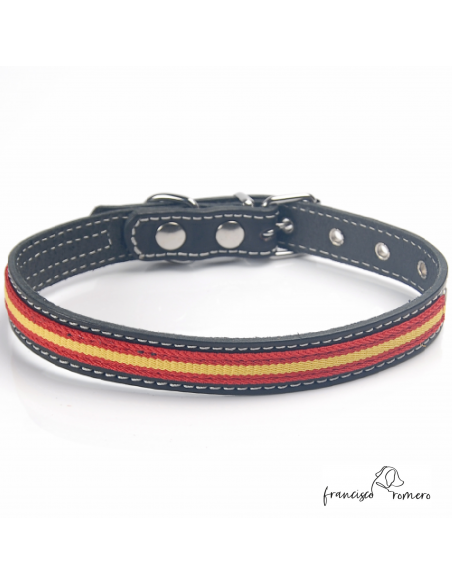 Collar piel vaquetilla bandera España hebilla rulo Negro