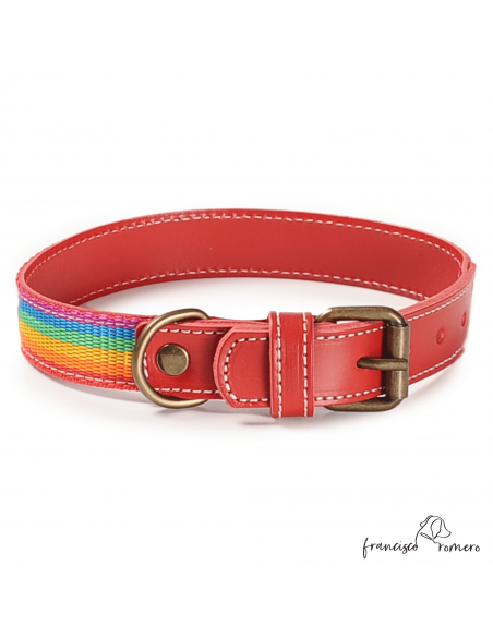 Collar Piel Arco Iris Rojo
