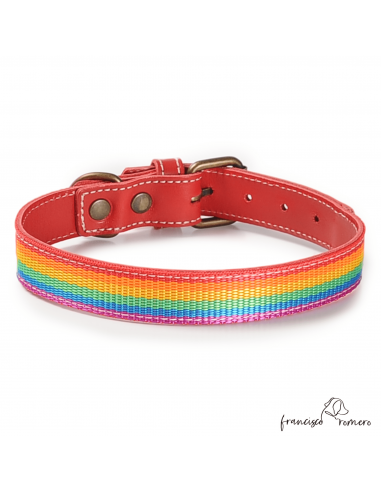 Collar Piel Arco Iris Rojo