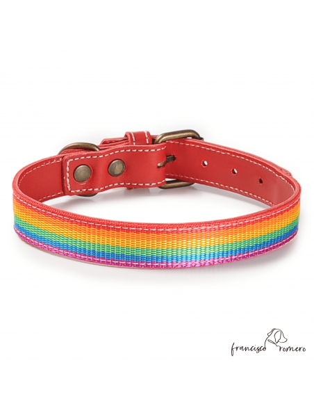 Collar Piel Arco Iris Rojo