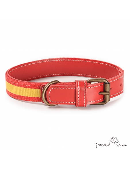 Collar Piel Bandera España Rojo
