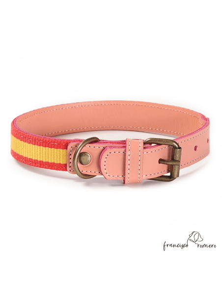 Collar Piel Bandera España Rosa