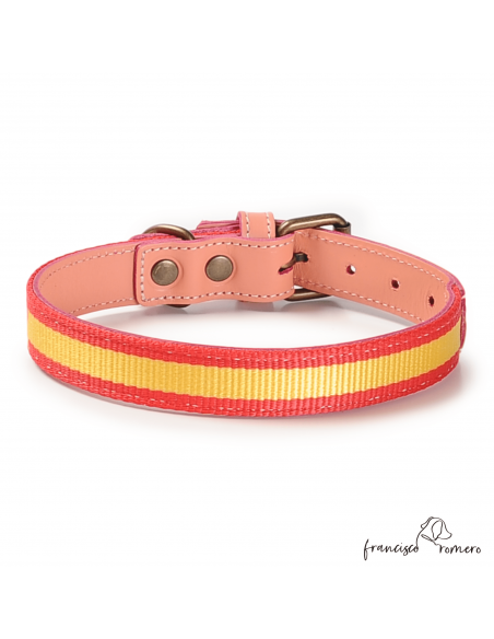 Collar Piel Bandera España Rosa