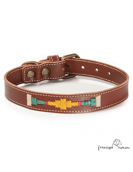 Collar Piel Bordado Argentino Chocolate