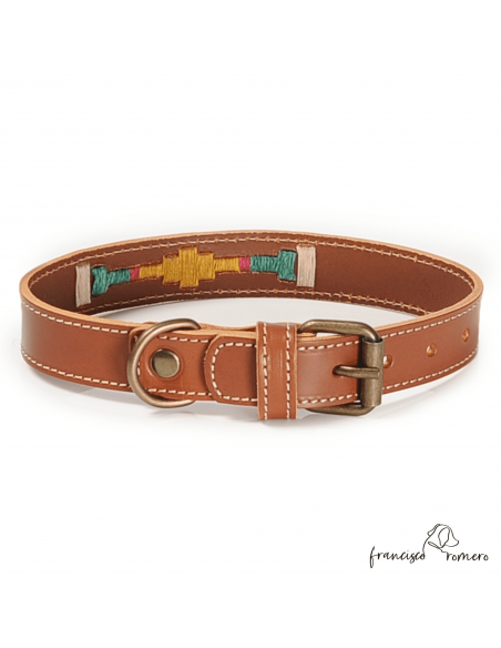 Collar Piel Bordado Argentino Caramelo