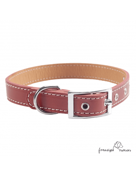 Collar Doble Piel vaquetilla con herrajes en Níquel Burdeos