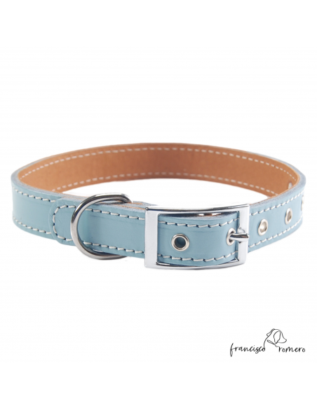 Collar Doble Piel vaquetilla con herrajes en Níquel Celeste