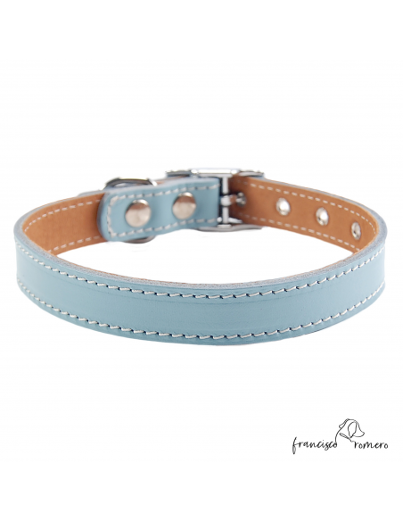 Collar Doble Piel vaquetilla con herrajes en Níquel Celeste