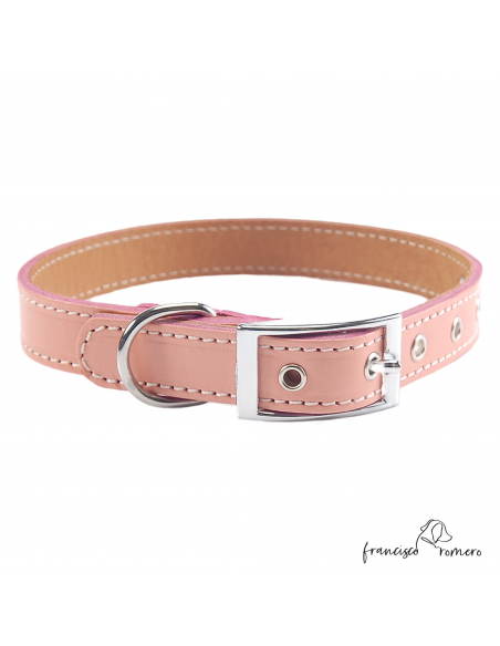 Collar Doble Piel vaquetilla con herrajes en Níquel Rosa