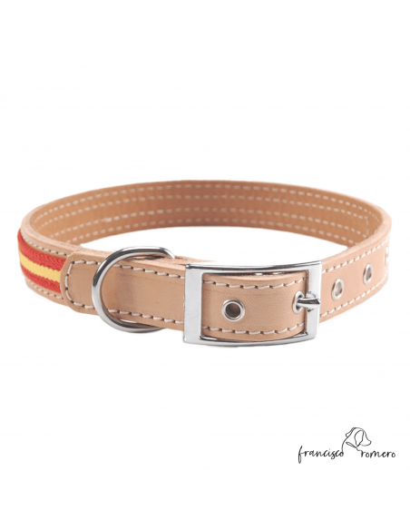 Collar Doble Piel con bandera España herrajes en níquel Natural