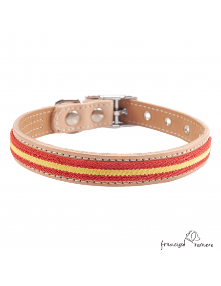 Collar Doble Piel con bandera España herrajes en níquel Natural