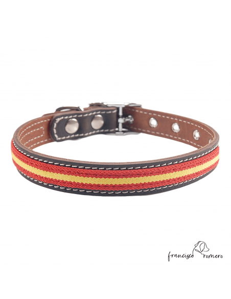 Collar Doble Piel con bandera España herrajes en níquel Marrón