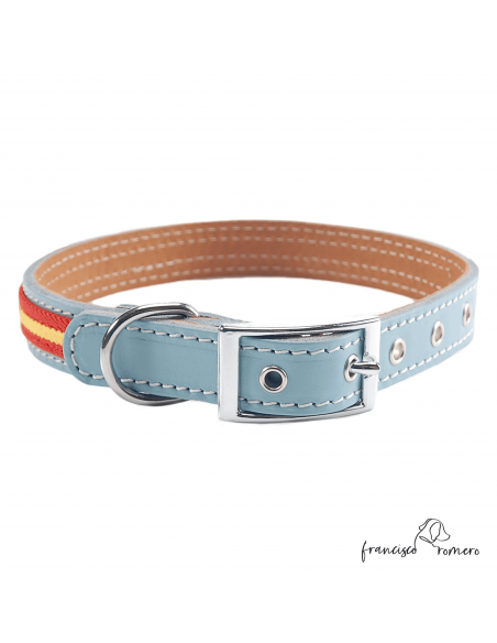 Collar Doble Piel con bandera España herrajes en níquel Celeste