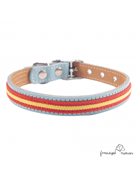 Collar Doble Piel con bandera España herrajes en níquel Celeste