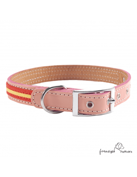 Collar Doble Piel con bandera España herrajes en níquel Rosa