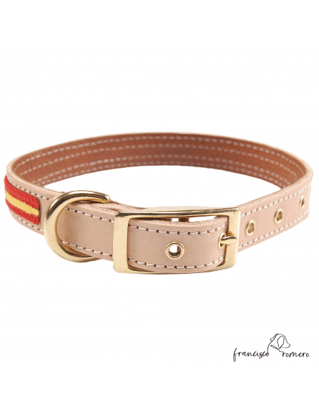 Collar Doble Piel con bandera España y herrajes latón Natural