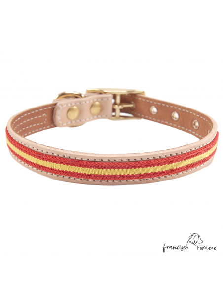 Collar Doble Piel con bandera España y herrajes latón Natural