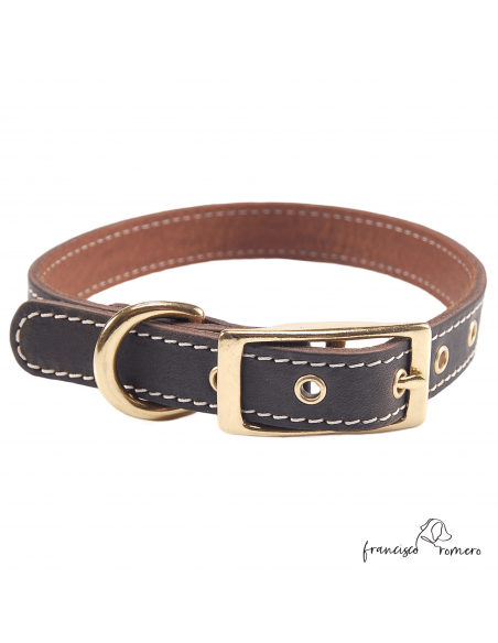 Collar Doble Piel con Herrajes de Latón Marrón