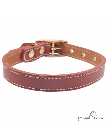 Collar Doble Piel con Herrajes de Latón Burdeos