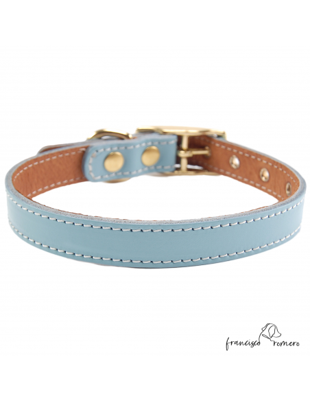 Collar Doble Piel con Herrajes de Latón Celeste