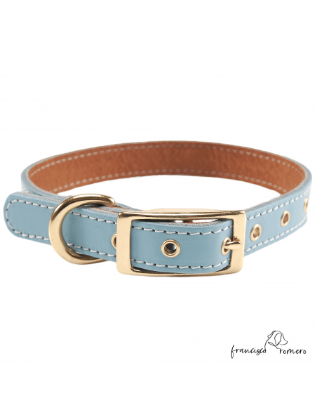 Collar Doble Piel con Herrajes de Latón Celeste