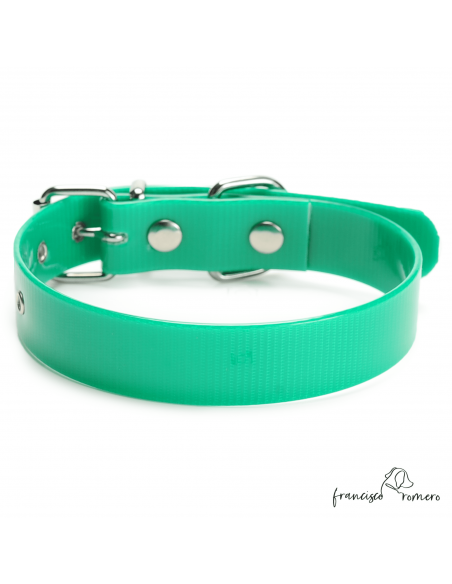 Collar Biothane Gold Ancho 2,5 cm H-Rulo Verde