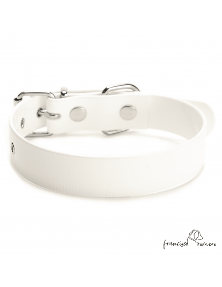 Collar Biothane Gold Ancho 2,5 cm H-Rulo Blanco