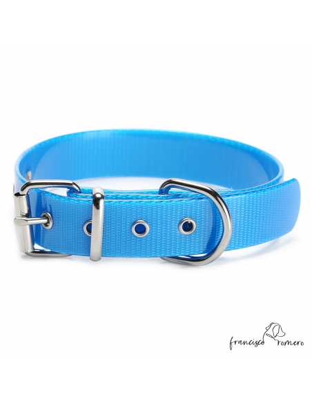 Collar Biothane Gold Ancho 2,5 cm H-Rulo Azul