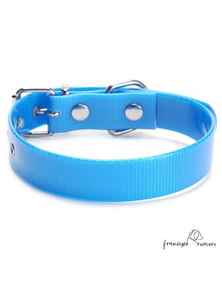 Collar Biothane Gold Ancho 2,5 cm H-Rulo Azul