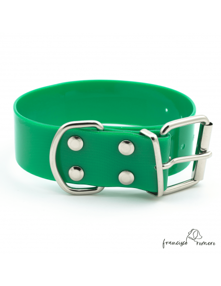 Collar Biothane Gold Ancho 3,8 cm H-Rulo Verde