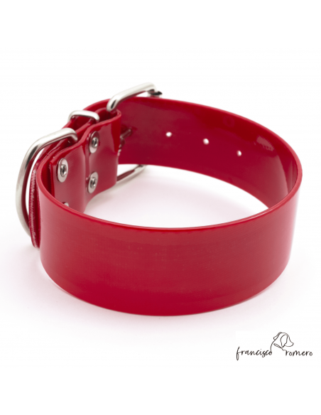 Collar Biothane Gold Ancho 3,8 cm H-Rulo Rojo