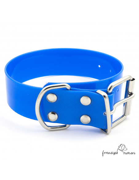 Collar Biothane Gold Ancho 3,8 cm H-Rulo Azul