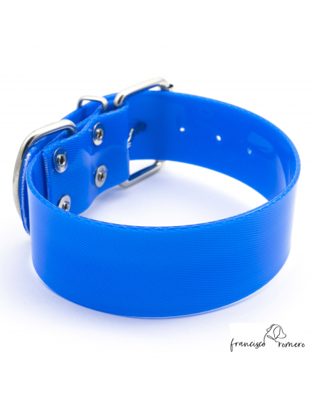Collar Biothane Gold Ancho 3,8 cm H-Rulo Azul