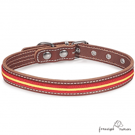 Collar piel vaquetilla bandera España hebilla rulo Chocolate