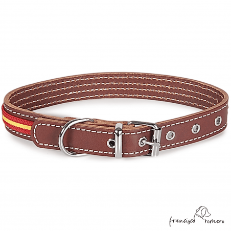 Collar piel vaquetilla bandera España hebilla rulo Chocolate