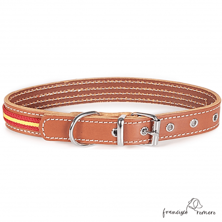 Collar piel vaquetilla bandera España hebilla rulo Caramelo