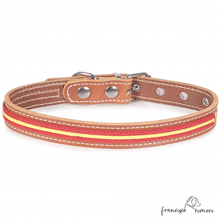 Collar piel vaquetilla bandera España hebilla rulo Caramelo